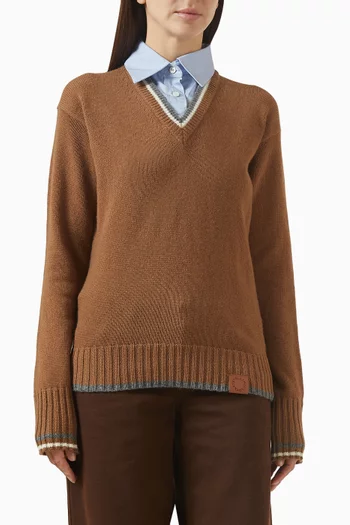 V-neck Shirt Sweater in Wool & Cotton-poplin