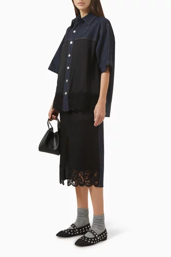 Lace-trim Midi Skirt in Denim