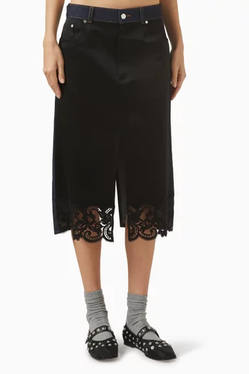 Lace-trim Midi Skirt in Denim