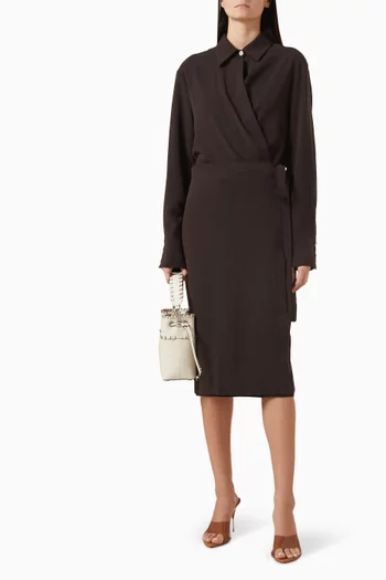 Belted Shirt Midi Dress in Crepe