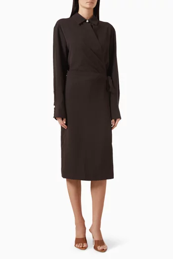 Belted Shirt Midi Dress in Crepe