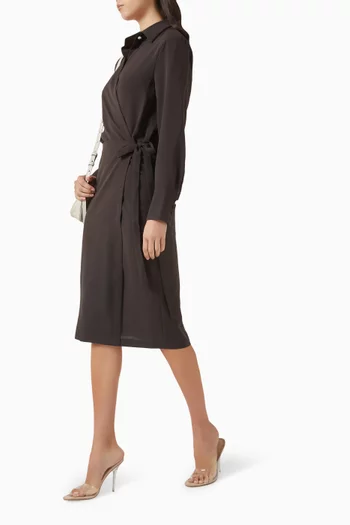 Belted Shirt Midi Dress in Crepe