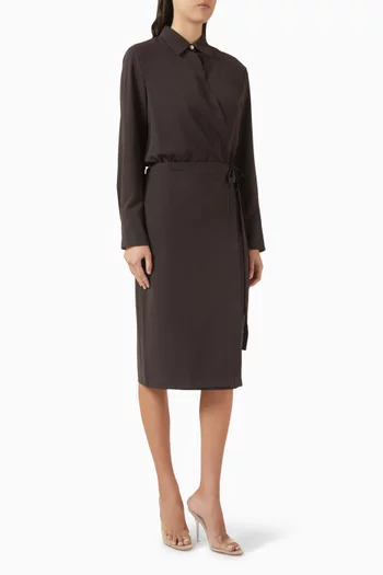 Belted Shirt Midi Dress in Crepe