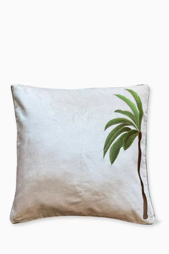 Palm Embroidered Cushion in Velvet