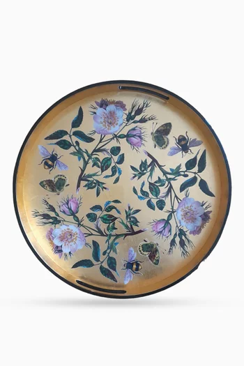 Floral Lacquered Tray in Wood
