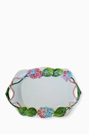 صينية بنقشة زهور الهايدرنجا خزف بطلاء يدوي