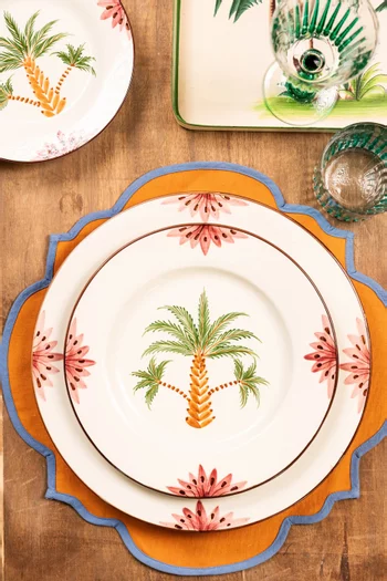 طبق سلطة بنقشة أشجار نخيل خزف بطلاء يدوي