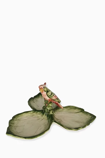 طبق بتصميم نبات الهندباء ونقشة ببغاء خزف بطلاء يدوي