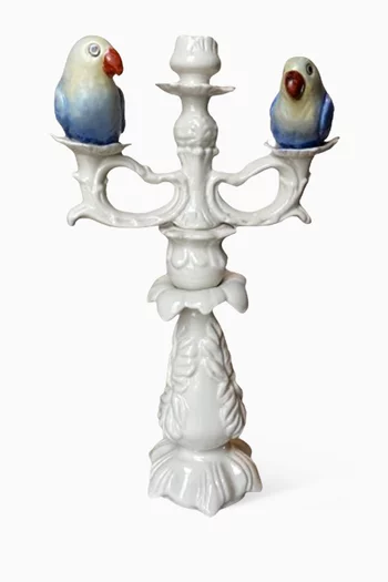 Birds Candelabra in Hand-painted Ceramic