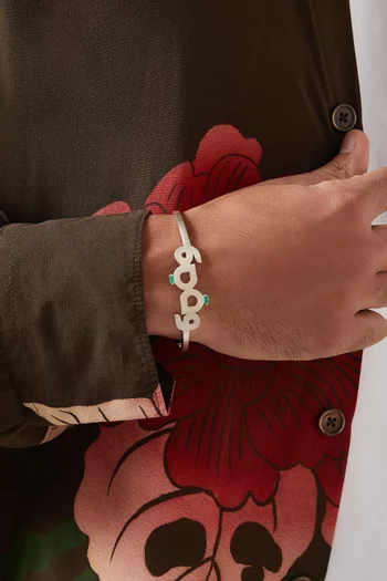 سوار مفتوح بشعار قوة مرصع بالزمرد فضة إسترلينية