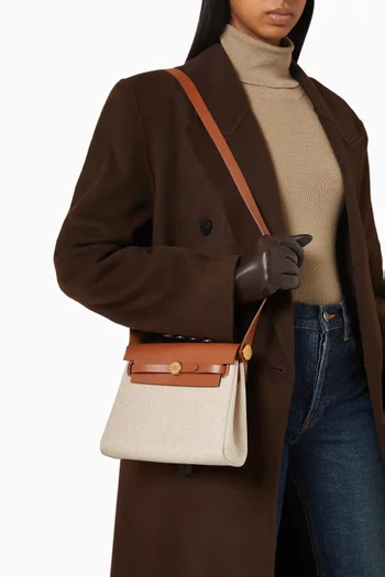 Unused Mini Herbag in Toile & Hunter Leather