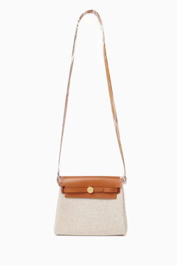 Unused Mini Herbag in Toile & Hunter Leather