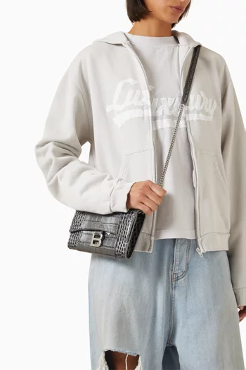 Hourglass Wallet on Chain in Croc-embossed Leather