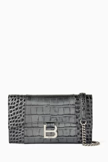Hourglass Wallet on Chain in Croc-embossed Leather
