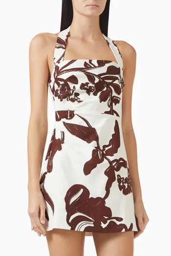 فستان ايميت قصير بدرابيه وحمالة حول الرقبة