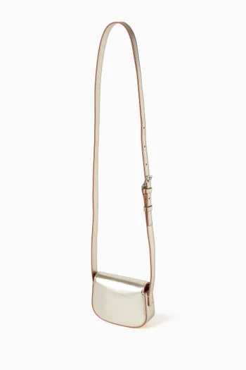 Logo Crossbody Bag in Faux Metallic Leather