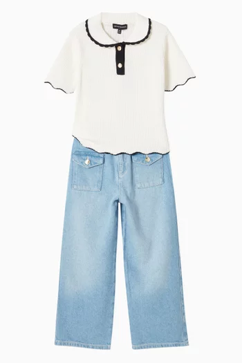 بلوزة منسوجة بحواف صدفية الشكل