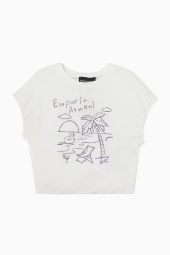 تي شيرت بطبعة شاطئ قطن