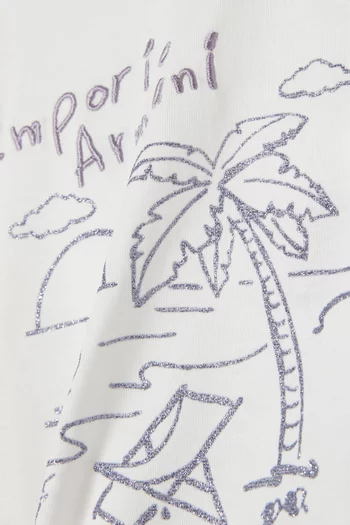 تي شيرت بكشكش وطبعة شاطئ قطن