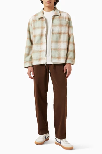 قميص بسحّاب ونقشة مربعات وشعار الماركة صوف ناعم