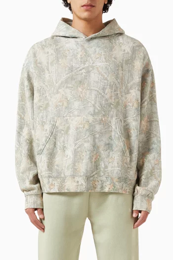 Wordmark Camo Distressed Hoodie in Cotton