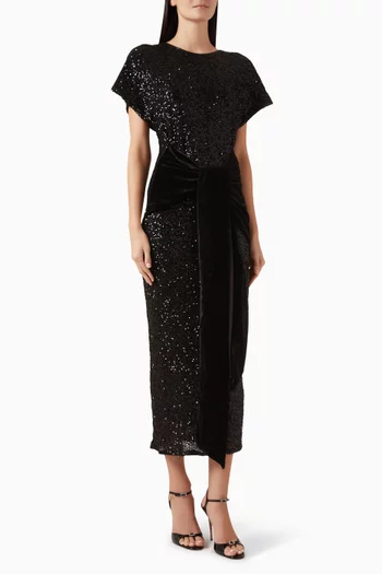 Sequin-embellished Bow Midi Dress