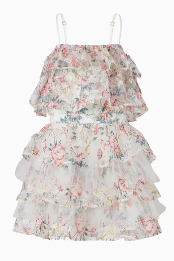 Frill Embroidered Mini Dress