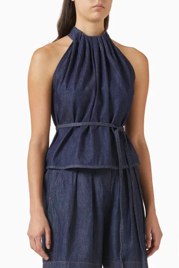 بلوزة بكشكش عند الرقبة دينم