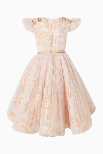 فستان مزين بتطريزات تول