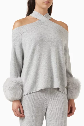 Criss-cross Fur-trim Sweater in Wool-cashmere