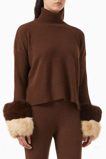 Fox Fur Cropped Sweater in Wool-blend