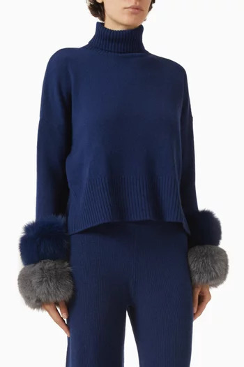 Fox Fur Cropped Sweater in Wool-blend