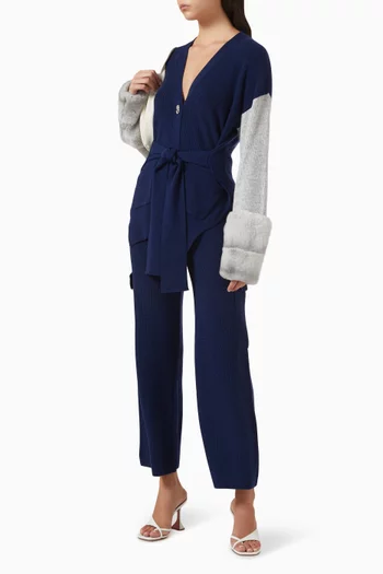 كارديغان بتصميم مقسم بالألوان فرو وصوف وكشمير