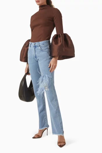 بلوزة بياقة عالية جيرسيه وستان