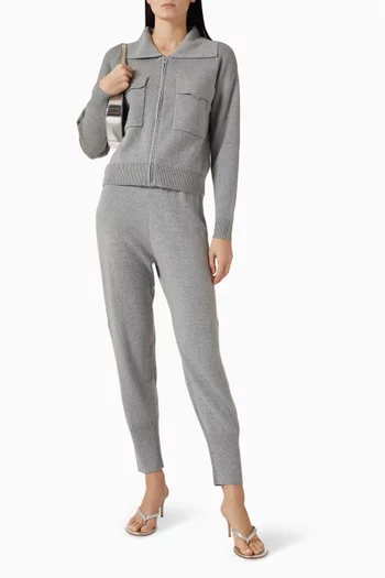 Collared Zip-up Cardigan in Plain-knit