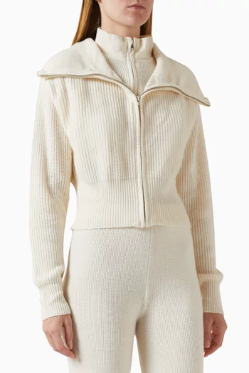 سترة بسحّاب مزدوج نسيج مضلع