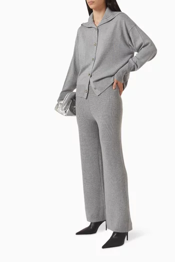 بنطال بقصة ساق مستقيمة نسيج سادة