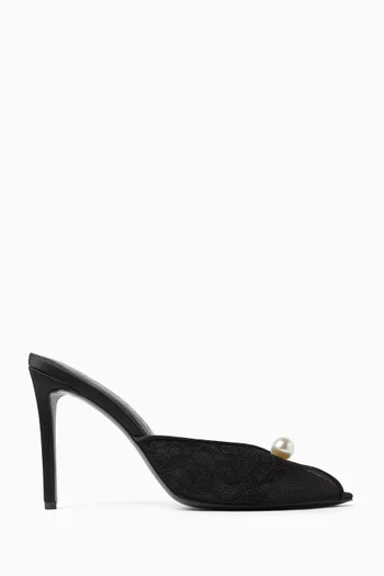 حذاء ديبي مفتوح من الخلف بكعب 100 مم قماش شبكي