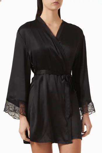 Floral-lace Robe in Satin Silk