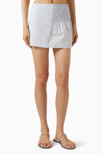 Shirring Mini Skirt in Cotton Poplin
