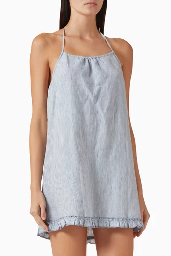 Flounce Halter Mini Dress in Linen