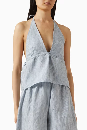 Button Halter Top in Linen