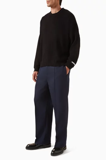 سويت شيرت فضفاض بفتحة رقبة مستديرة مطوية وتصميم منسوج