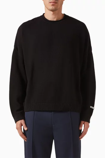 سويت شيرت فضفاض بفتحة رقبة مستديرة مطوية وتصميم منسوج