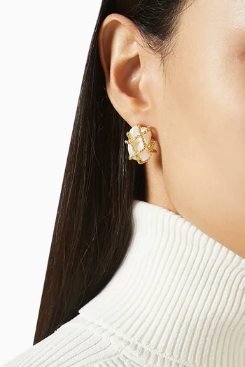 Shell Pearl Braided Lattice Earrings in Plated Metal