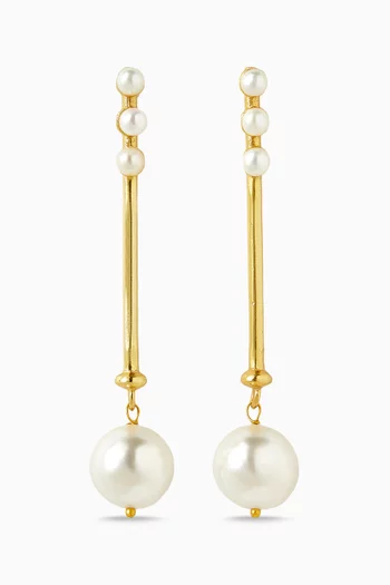 Pearl Drop Earrings in Plated Metal