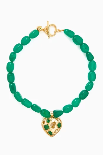 Gemstone Heart Necklace in Plated Metal