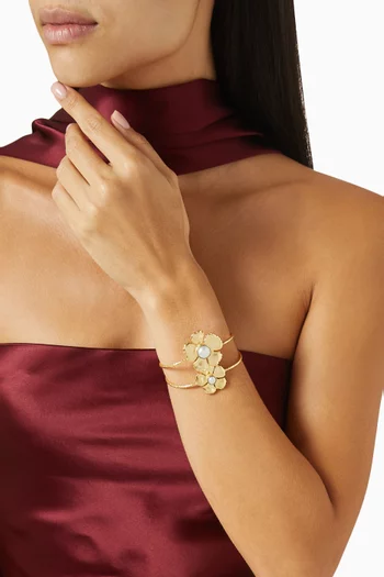 Flower Gemstone Cuff in Plated Metal