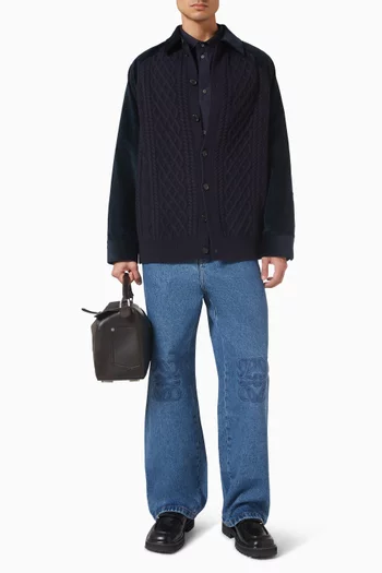 قميص بنمط جاكيت من خامات مختلفة قطن وصوف