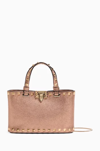 Mini Rockstud Shopping Bag In Laminated Calfskin